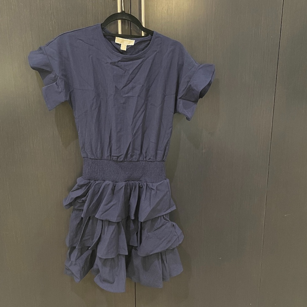 Michael Kors Tiered Ruffled Mini Dress True Navy Blue